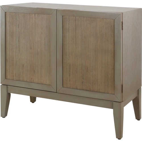 Deria 2 Door Cabinet in Green Finish Wood & Pandanus Weave